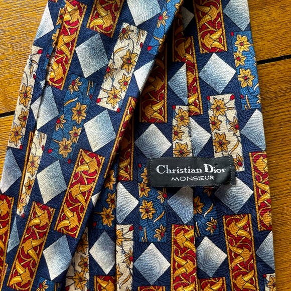 Christian Dior Rare Vintage Tie with ornaments-100% Silk, Made in 80s - Picture 1 of 6